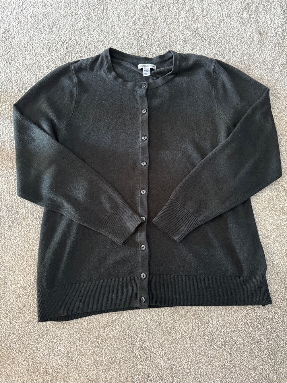 croft & barrow Black Crewneck Button-Front Women's Cardigan